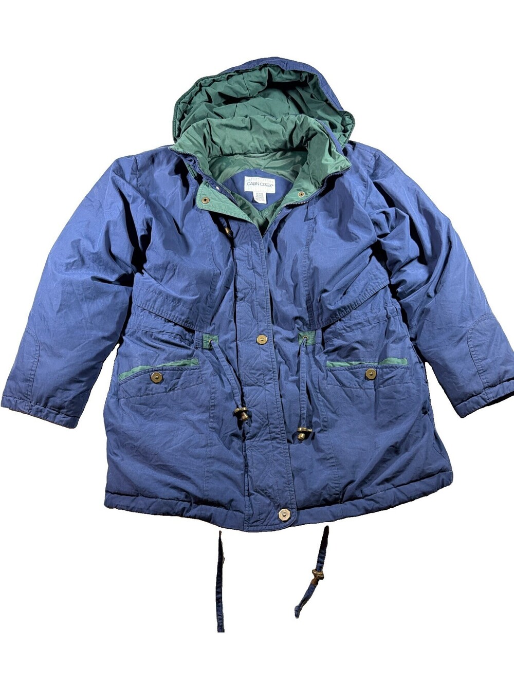 Vtg Cabin Creek Hooded Down Parka Womens Petite Medium Blue Green Jacket